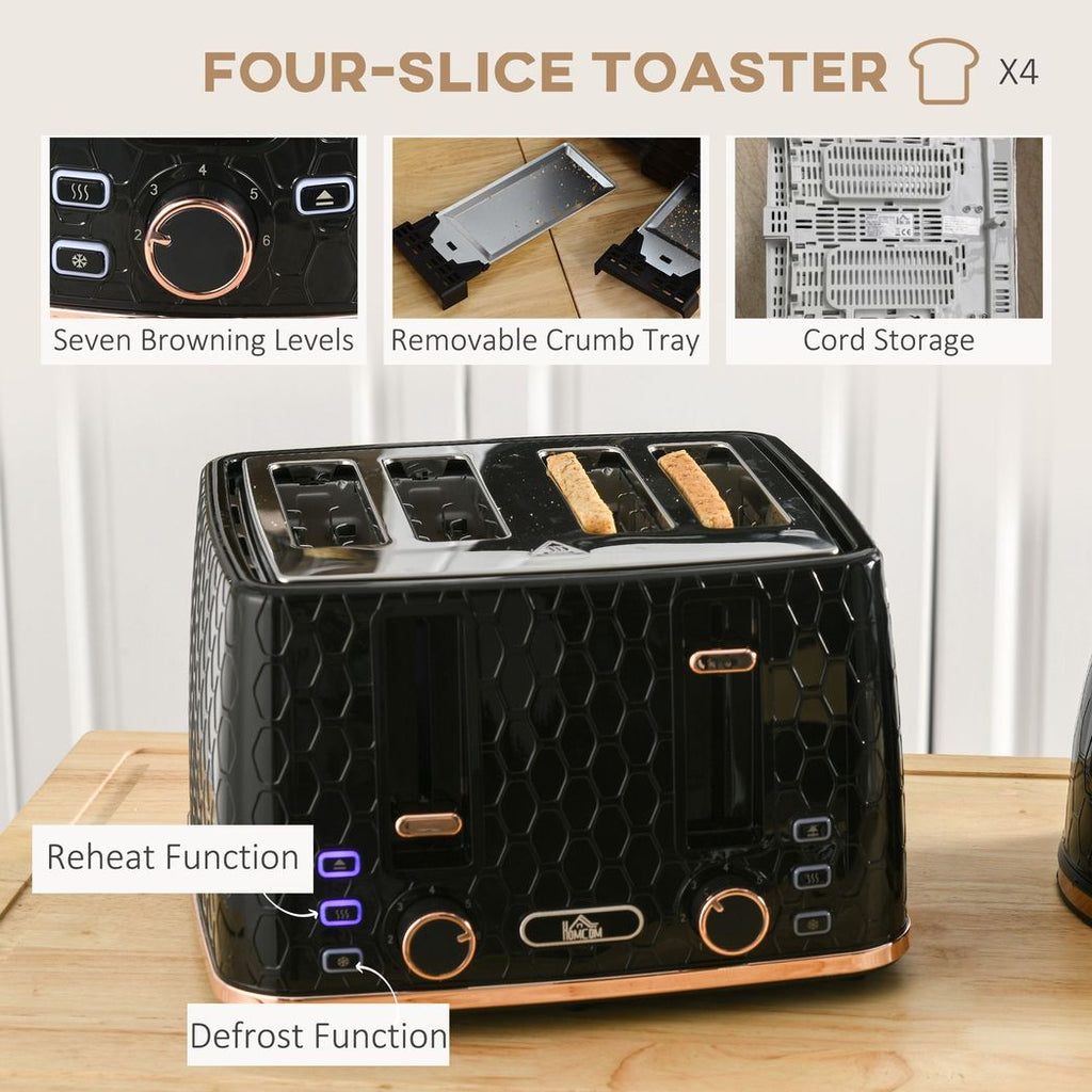 HOMCOM 1.7L Kettle and Toaster Set with Defrost, Reheat and Crumb Tray, Black - anydaydirect