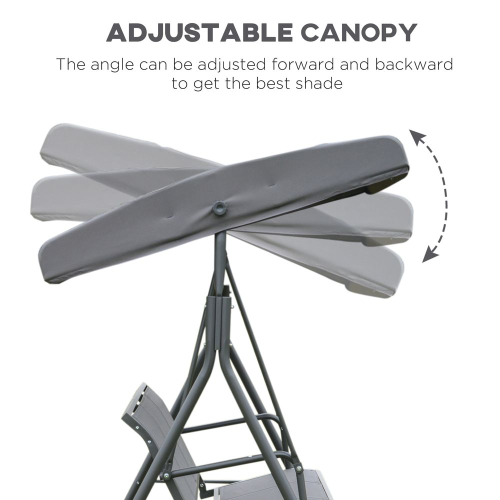 3 Seater Garden Swing Chair Grey With Canopy Patio Outdoor Bench - anydaydirect