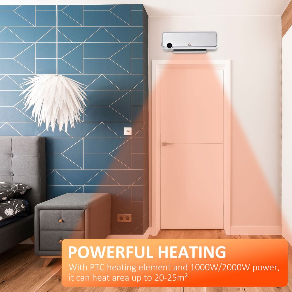 Wall Mounted Downflow Ceramic Heater with 12h  Timer, Remote - anydaydirect