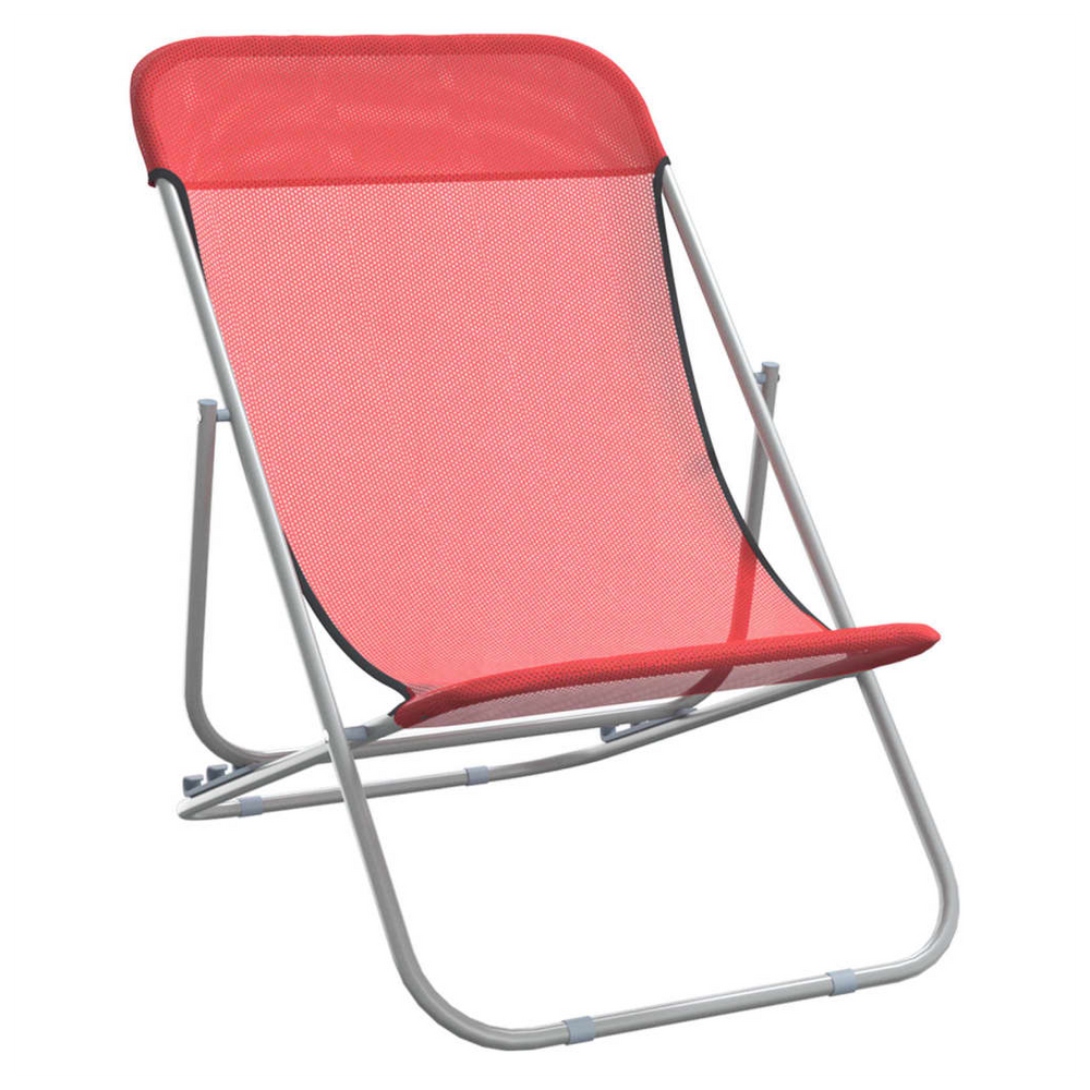 vidaXL Folding Beach Chairs 2 pcs Red Textilene&Powder-coated Steel - anydaydirect