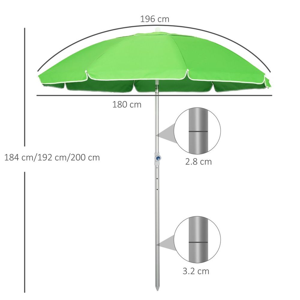 1.96m Arced Beach Umbrella 3-Angle Canopy w/ Aluminium Frame Bag Green - anydaydirect