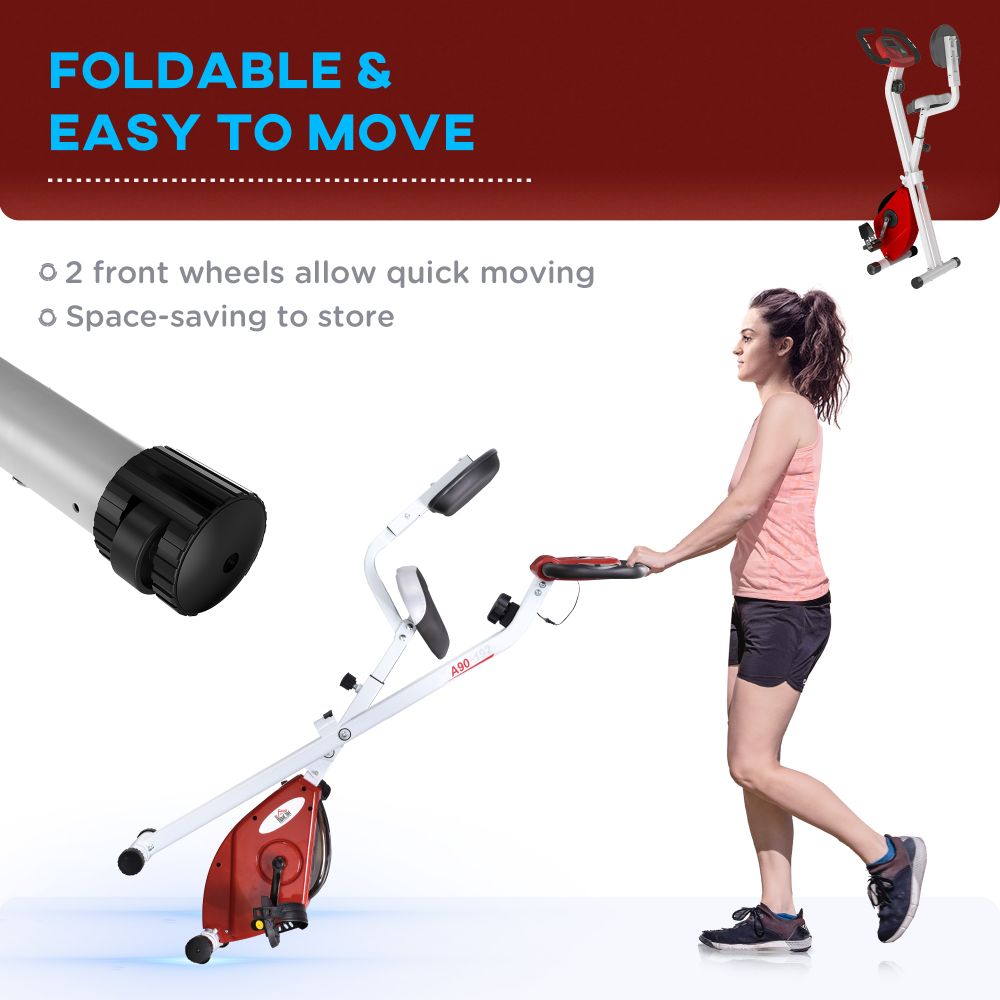 Magnetic Resistance Exercise Bike Foldable LCD Adjustable Seat Red - anydaydirect