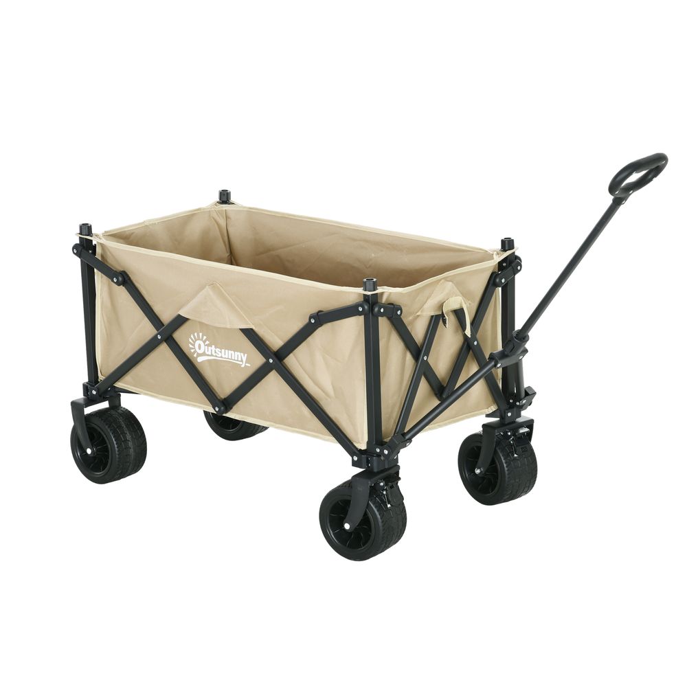 Outsunny Foldable Garden Cart, Outdoor Utility Wagon with Carry Bag, Khaki - anydaydirect