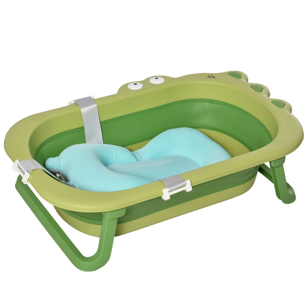 Baby Bath Tub for Toddler Foldable w/ Baby Cushion for 0-3 Years Green HOMCOM - anydaydirect