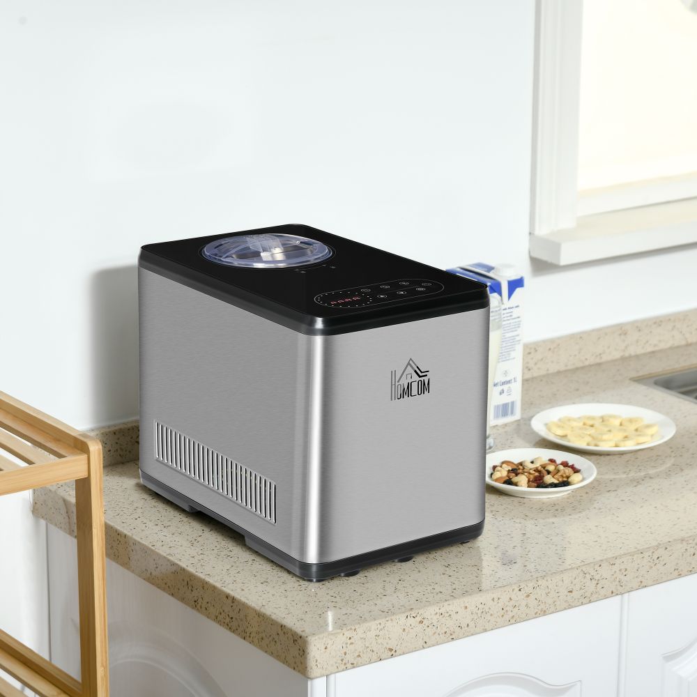 Ice Cream Maker Machine, 1.5L Stainless Steel 3 Programs and LED Display - anydaydirect