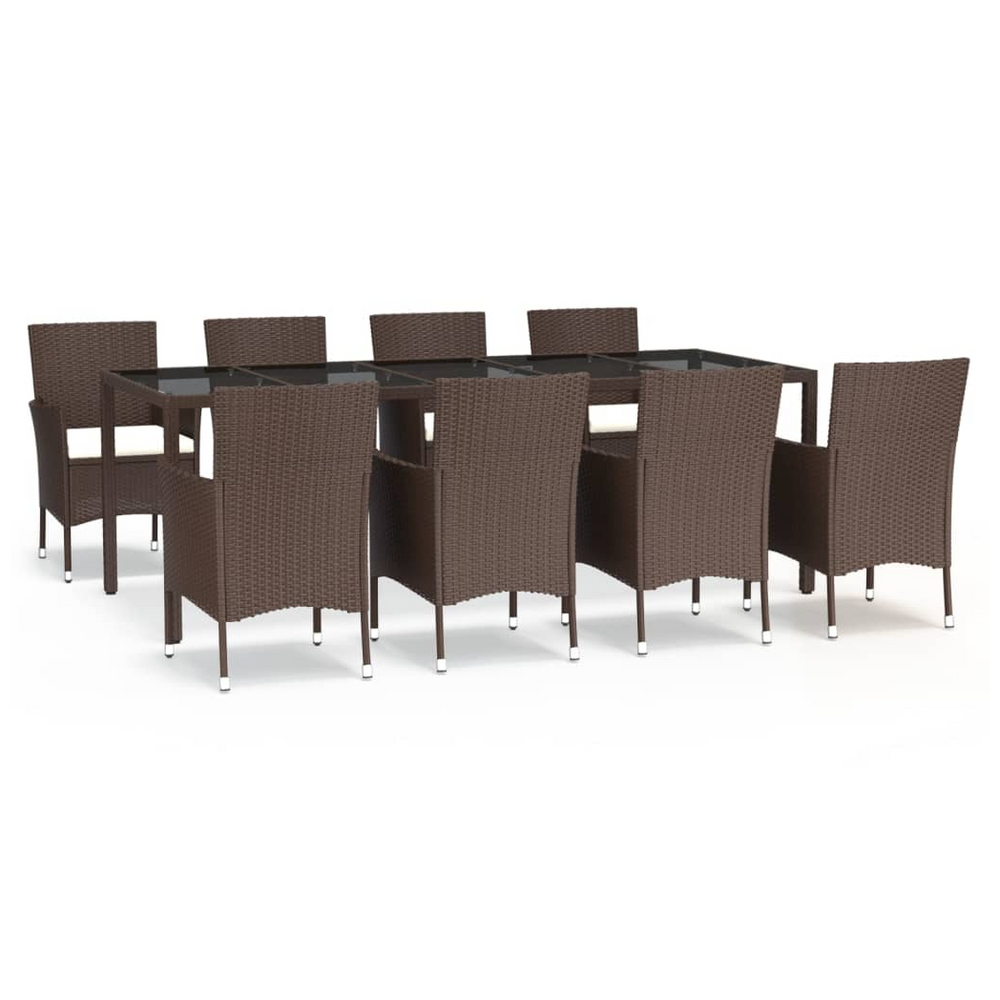 9 Piece Garden Dining Set with Cushions Brown Poly Rattan - anydaydirect