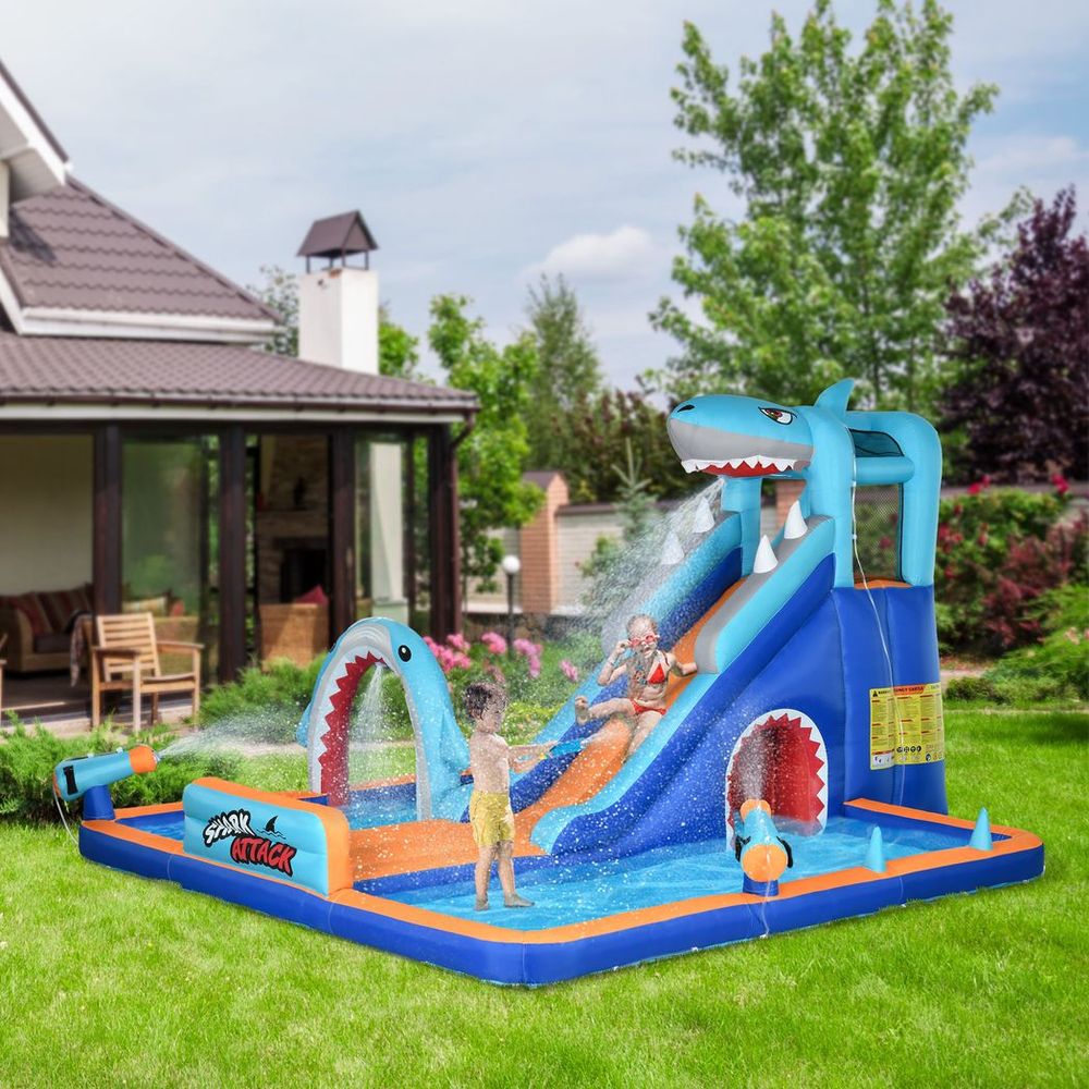 Outsunny 6 in 1 Kids Bouncy Castle w/ Slide, Pool, Trampoline, Blower - anydaydirect