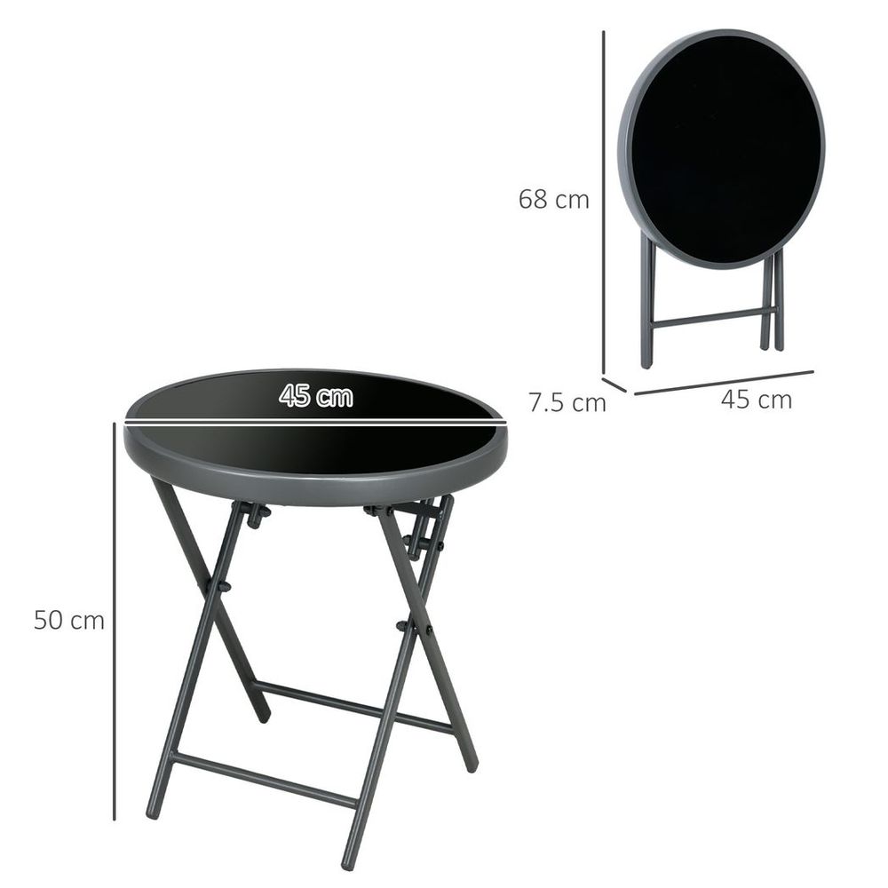 Outsunny Round Folding Side Table w/ Imitation Marble Glass Top, Black - anydaydirect