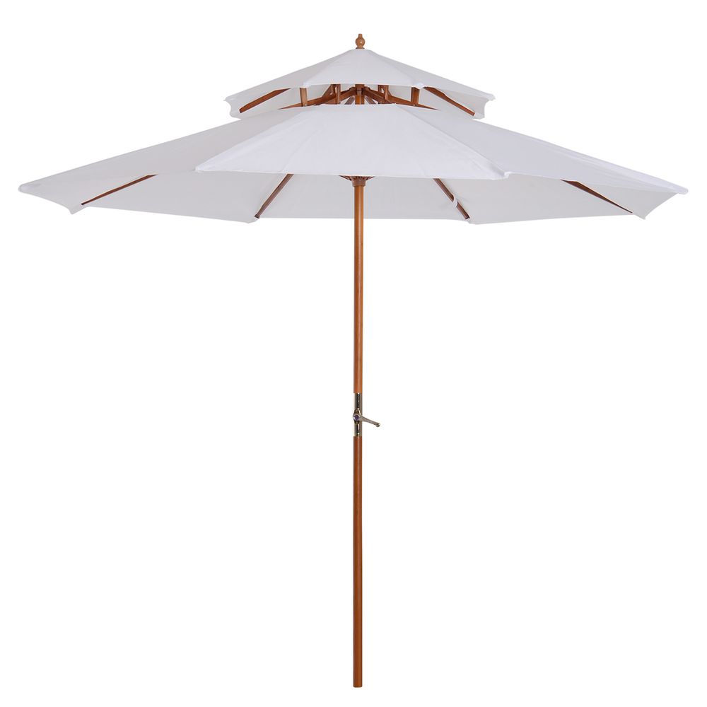 Outsunny Garden Wood Patio Parasol Sun Shade Outdoor Umbrella Canopy Cream - anydaydirect