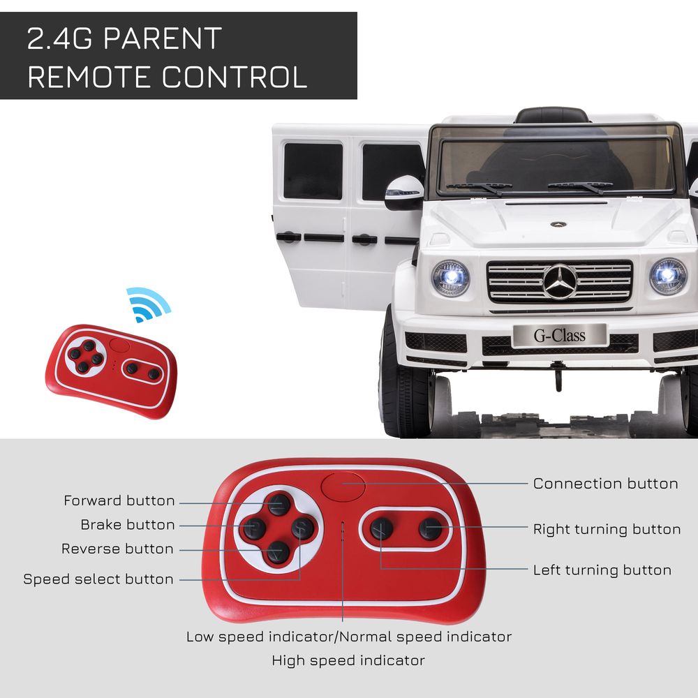 Mercedes Benz G500 12V Kids Electric Ride On Car Remote Control White HOMCOM - anydaydirect