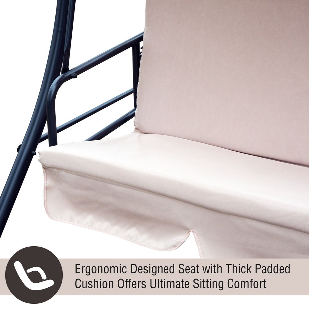 2-in-1 Patio Swing Chair 3 Seater With Cushion Bed Lounger Tilt Canopy - anydaydirect