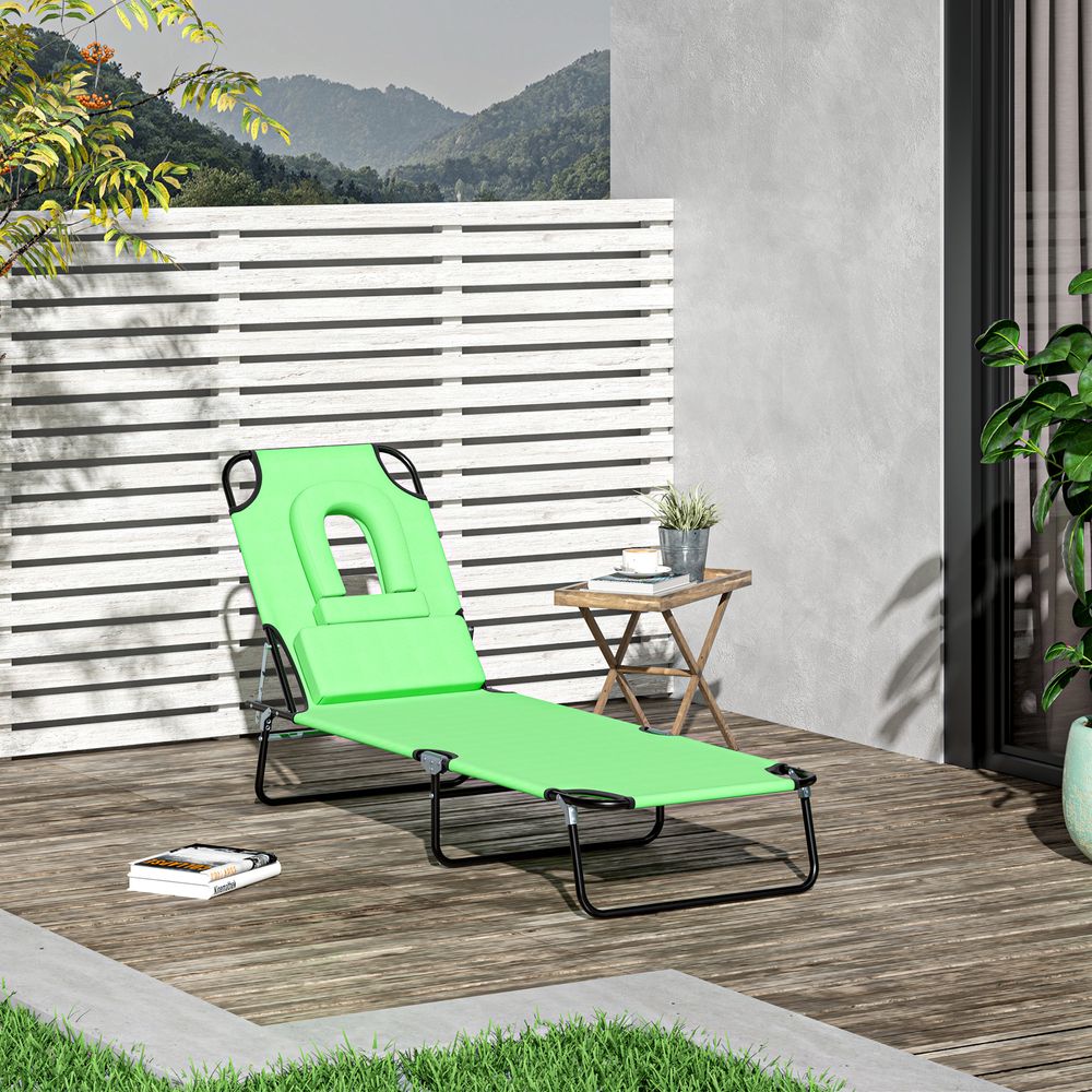 Sun Lounger Foldable Reclining Chair Pillow & Reading Hole Garden Beach Outdoor - anydaydirect