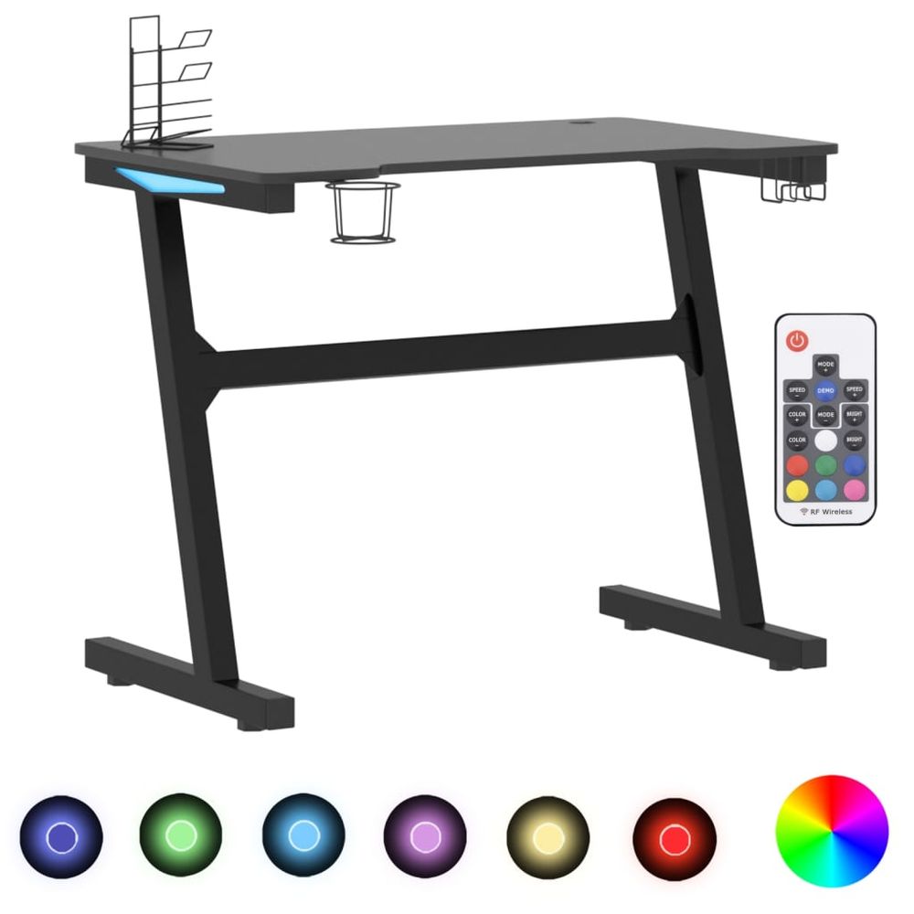 Gaming Desk LED with Z Shape Legs Black 90x60x75 cm - anydaydirect