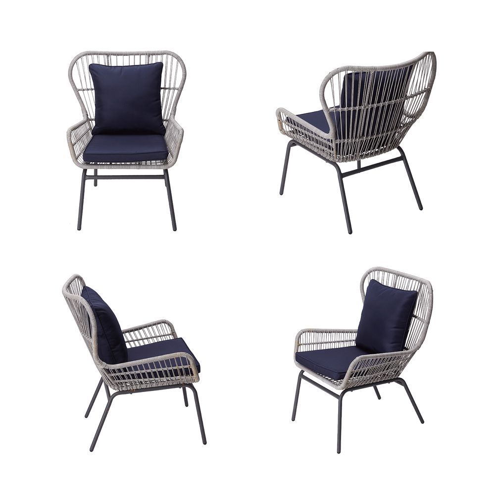 3 Pcs Garden Patio Furniture, Rattan Table & 2 Chairs with Cushions - anydaydirect