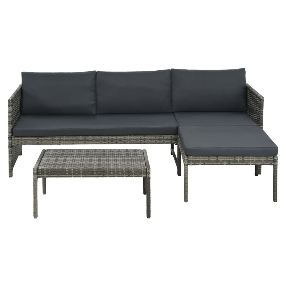 3 Piece Garden Lounge Set with Cushions Poly Rattan Grey - anydaydirect