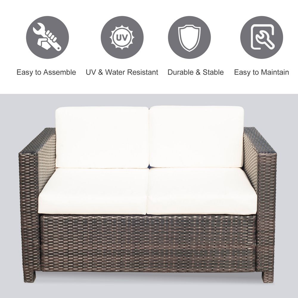 2 Seater Sofa Brown Rattan Table Sofa Chair Mixed Brown - anydaydirect