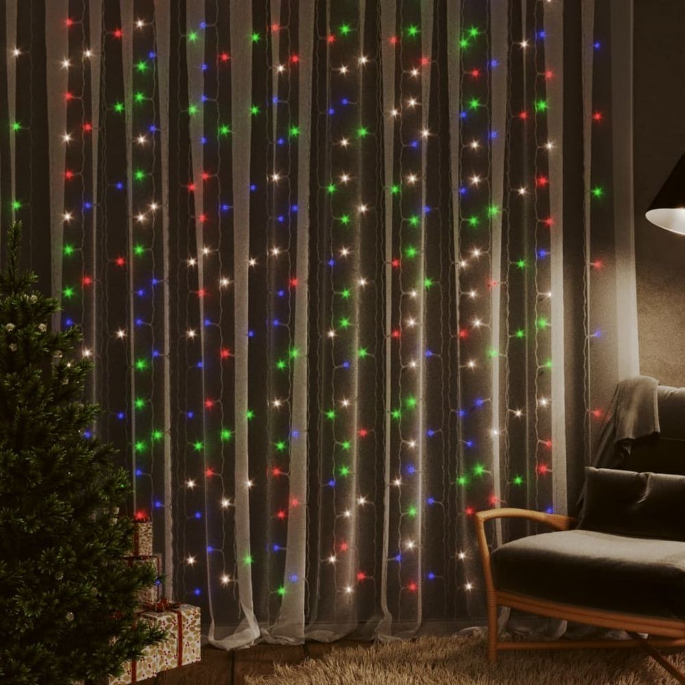 LED Curtain Fairy Lights 3x3m 300 LED Blue, Colourful, Warm & Cold White 8 Function - anydaydirect