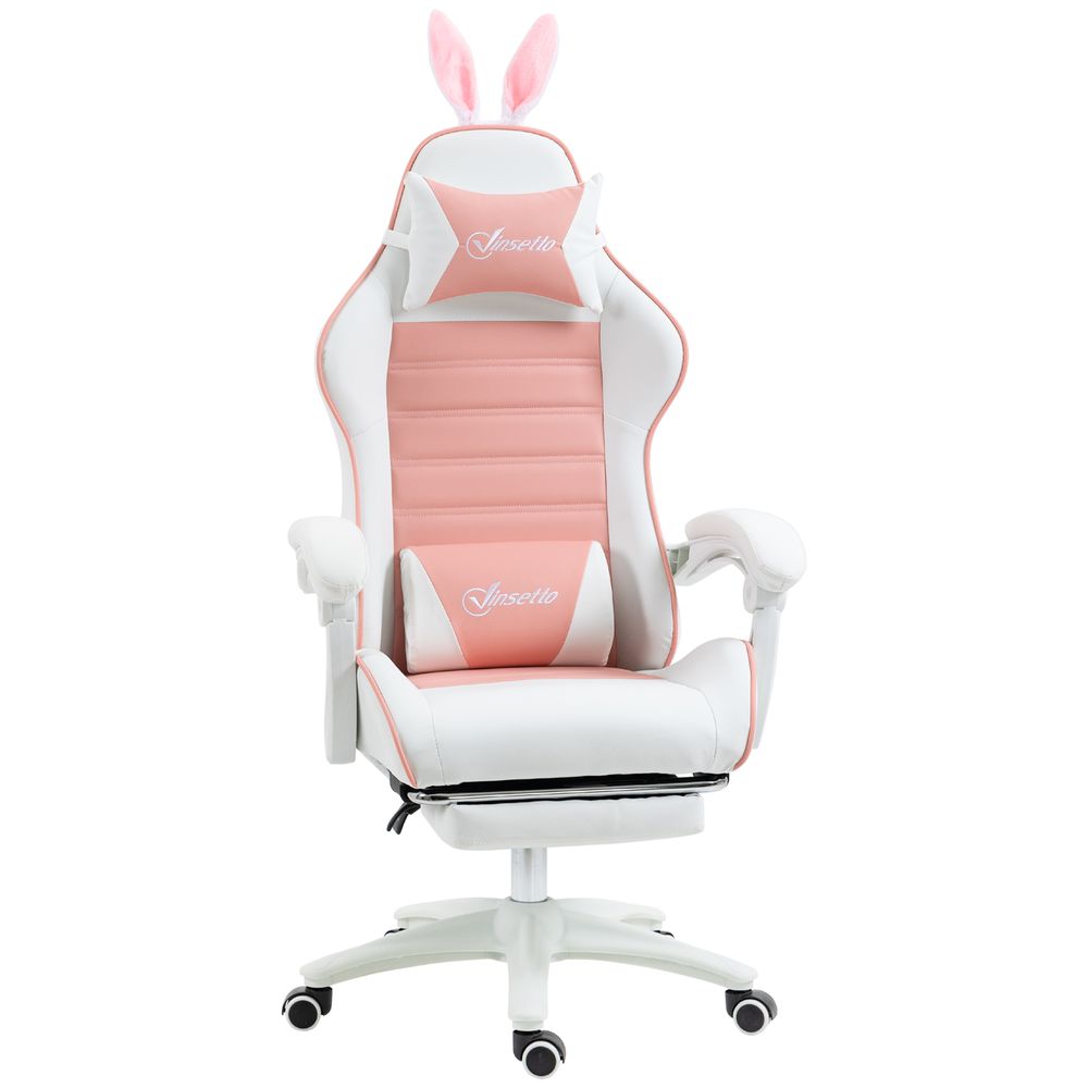 Vinsetto Racing Style Gaming Chair with Footrest Removable Rabbit Ears, Pink - anydaydirect