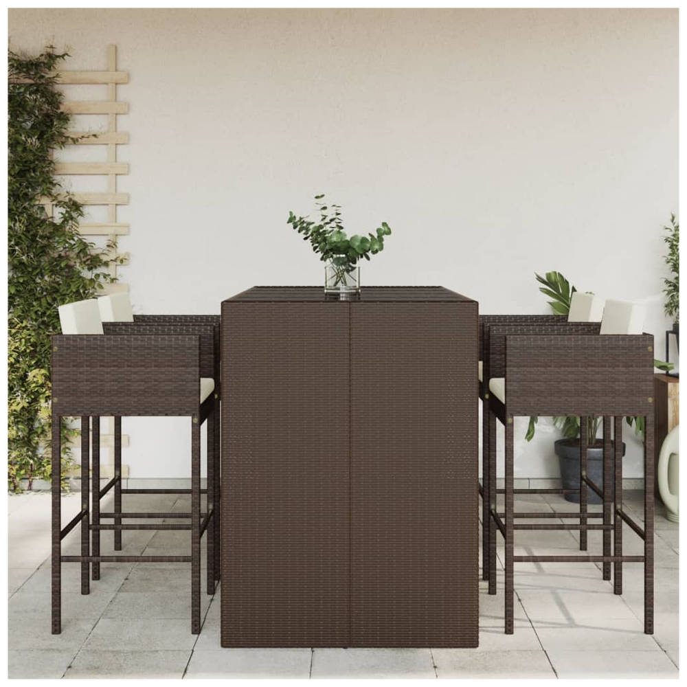 vidaXL 5 Piece Garden Bar Set with Cushions Brown Poly Rattan - anydaydirect