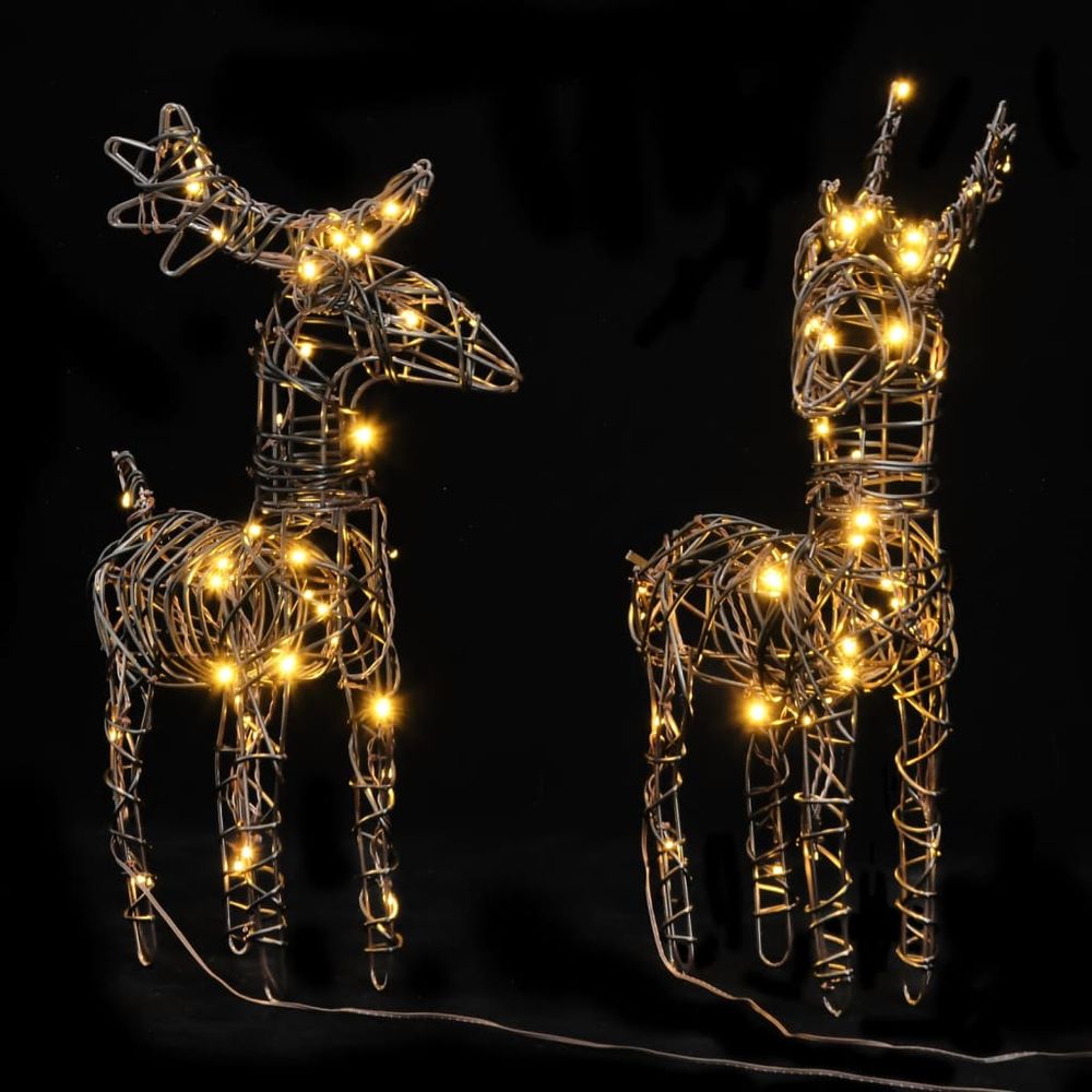 vidaXL Christmas Decorations 2 pcs Reindeers 80 LEDs Warm White Rattan - anydaydirect