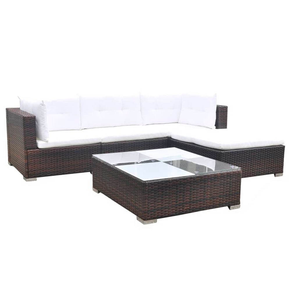 vidaXL 5 Piece Garden Lounge Set with Cushions Poly Rattan Brown - anydaydirect