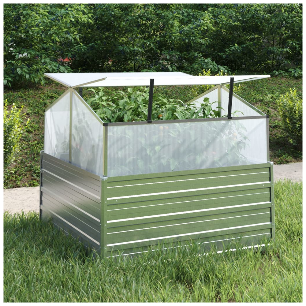 Garden Raised Bed with Greenhouse 100x100x85 cm Silver - anydaydirect