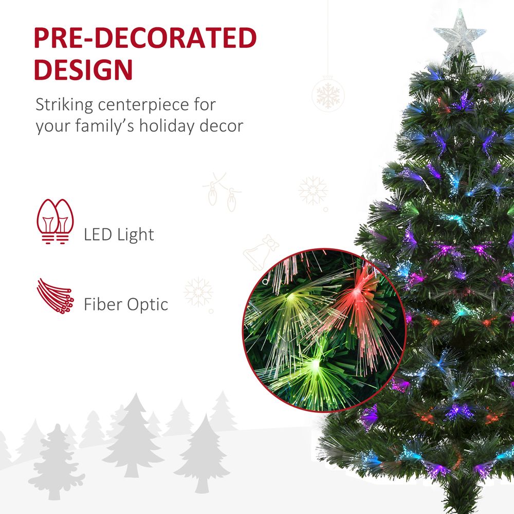 4FT Multicoloured Artificial Christmas Tree Fibre Optic Lights Star Holder - anydaydirect