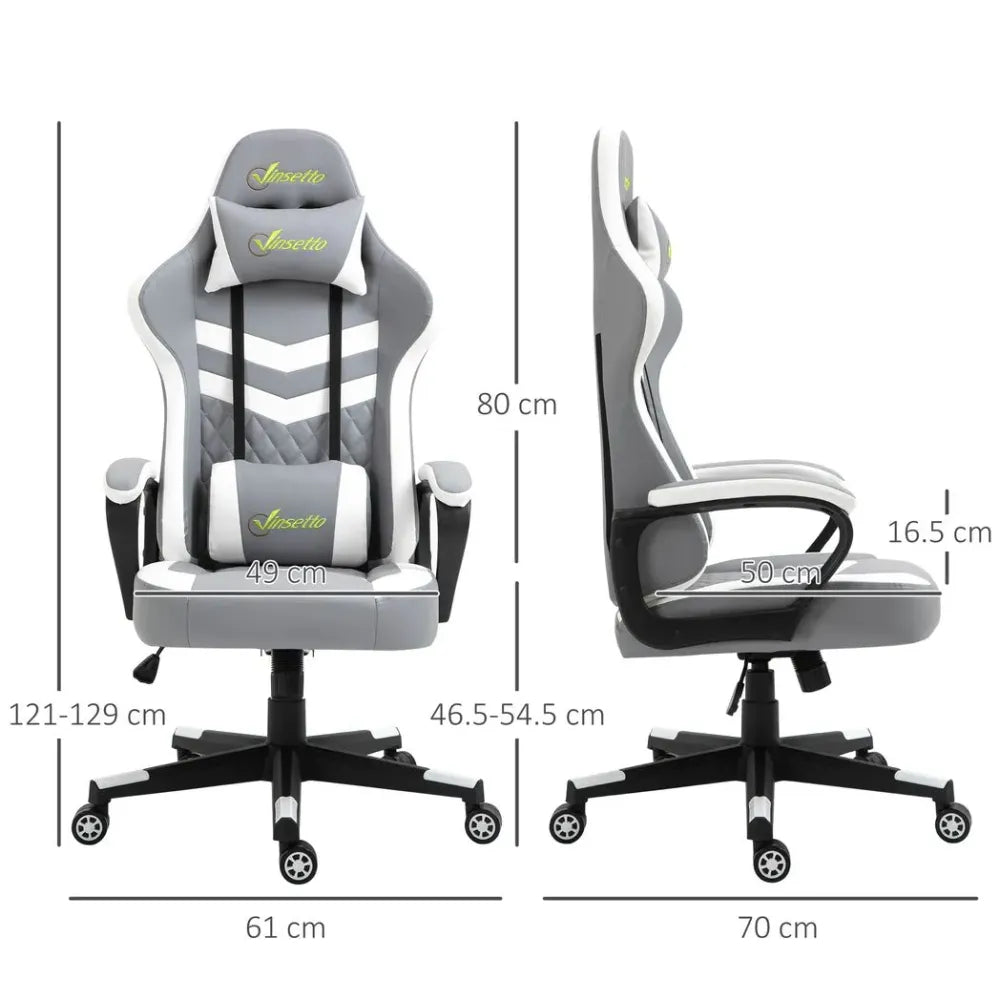 Racing Gaming Chair w/ Lumbar Support, Headrest, Gamer Office Chair, Grey White - anydaydirect