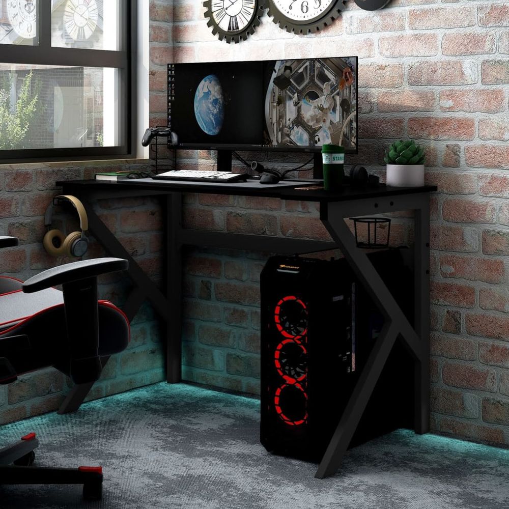 Gaming Desk with K Shape Legs Black 90x60x75 cm - anydaydirect