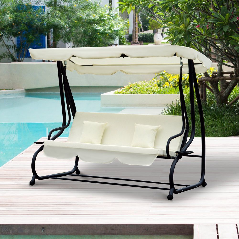 3 Seater Garden Swing Chair Convertible Chair Bench Garden Hammock - anydaydirect