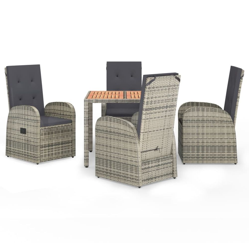 5 Piece Garden Dining Set Grey Poly Rattan&Solid Wood Acacia - anydaydirect