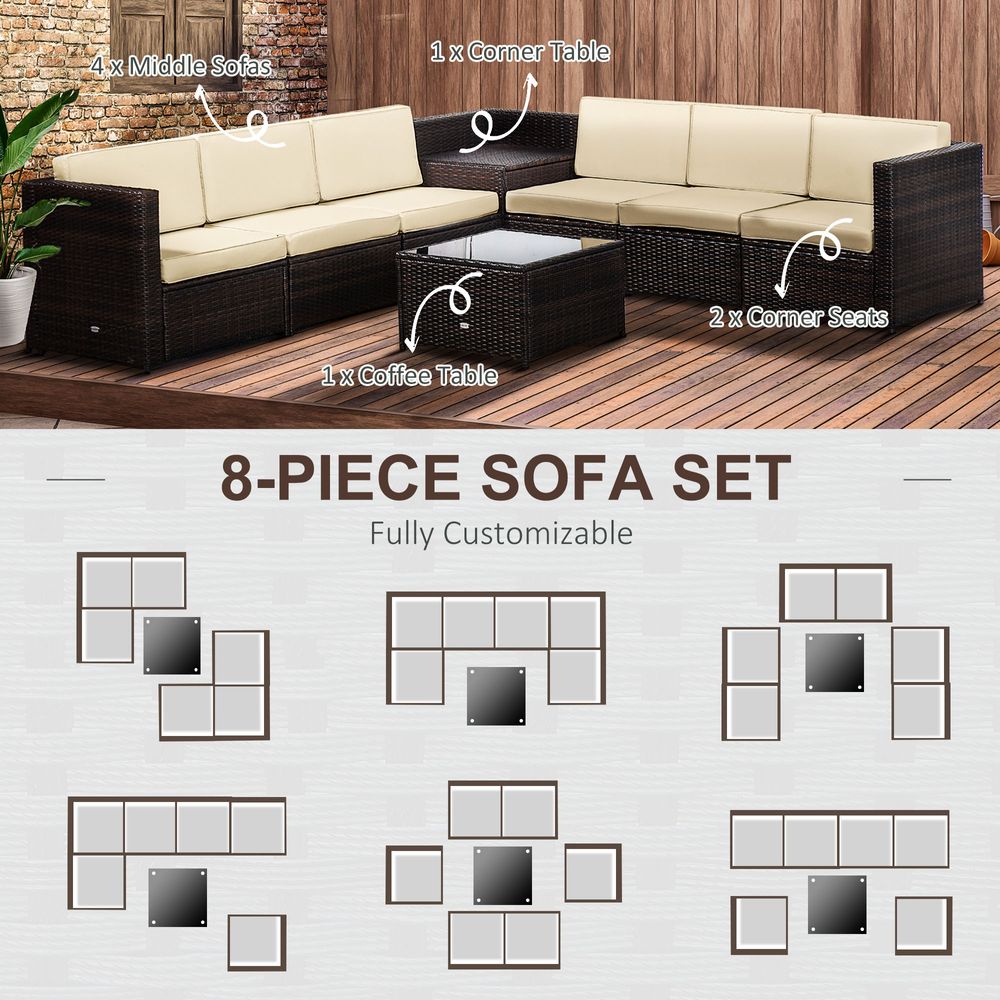 Outsunny 6-Seater Rattan Sofa Furniture Set W/Cushions, Steel Frame-Brown - anydaydirect