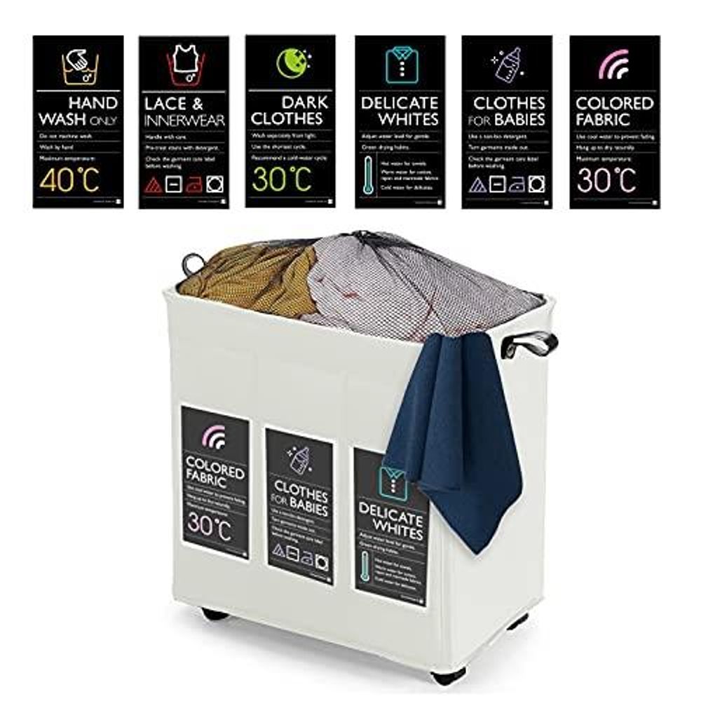 KNIGHT 3 Section Laundry Storage Basket 120L Collapsible on Wheels Mesh Cover - anydaydirect