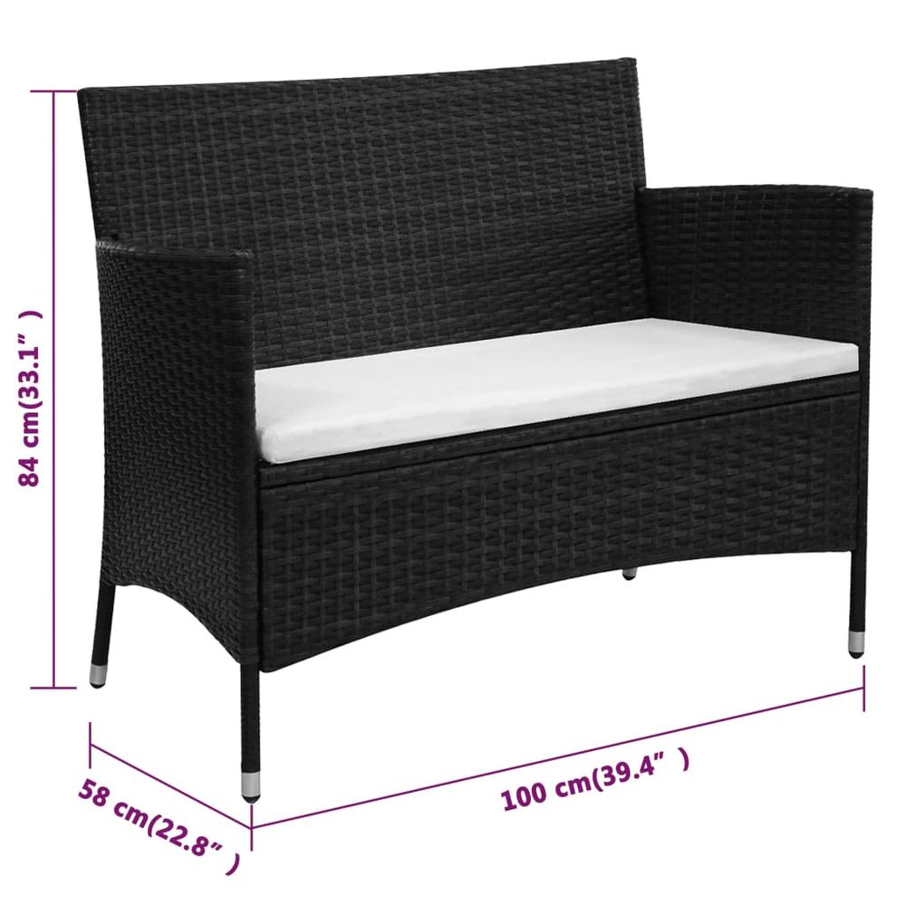 Garden Bench with Cushion Poly Rattan Black - anydaydirect