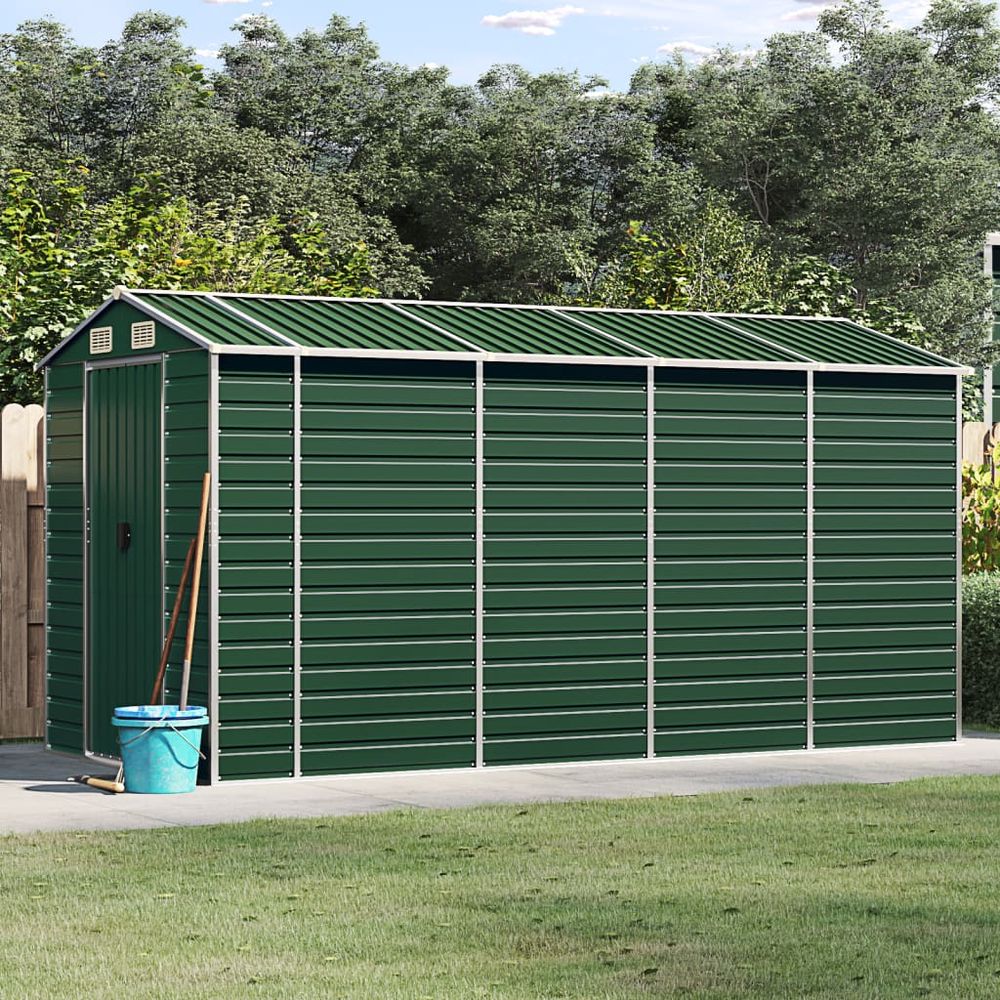 vidaXL Garden Shed Green 191x385x198 cm Galvanised Steel - anydaydirect