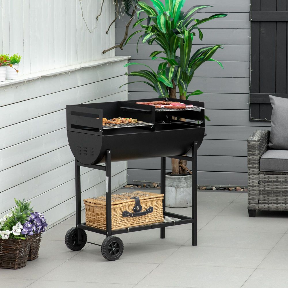 Outsunny Steel 2-Grill Charcoal BBQ w/ Wheels Black - anydaydirect