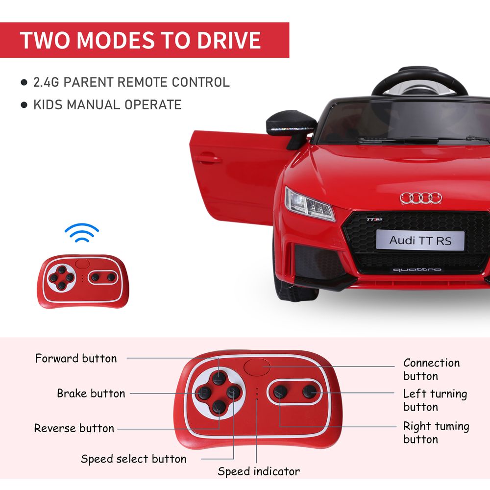 12V Battery Licensed Audi TT Ride On Car w/ Remote Headlight MP3 Red - anydaydirect