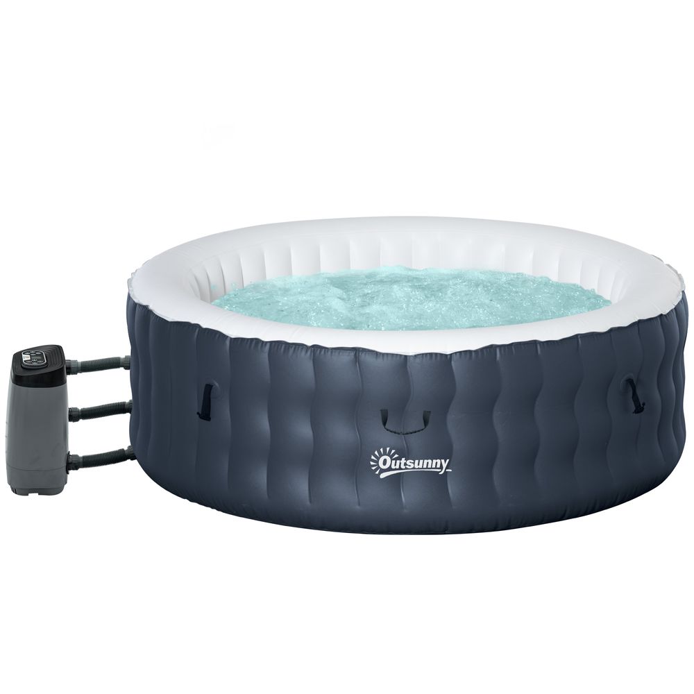 Round Inflatable Hot Tub Bubble Spa w/ Pump, Cover,4 Person, Dark Blue - anydaydirect