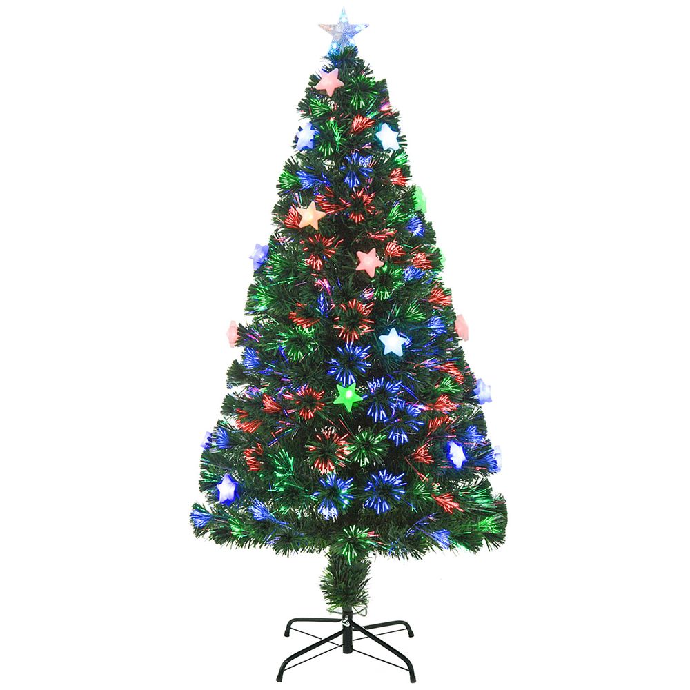 5FT Prelit Artificial Christmas Tree Fibre Optic Star LED Light Xmas Deco Green - anydaydirect