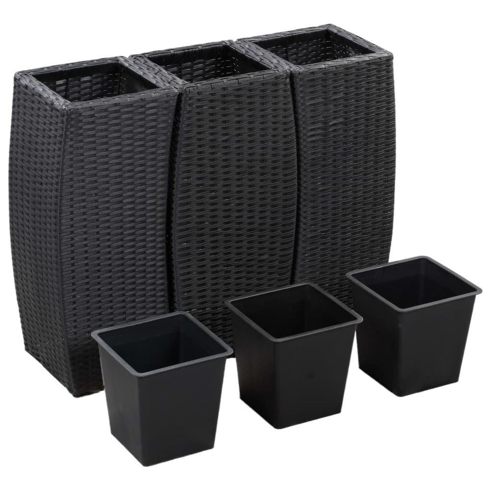 Garden Raised Beds 3 pcs Poly Rattan Black - anydaydirect