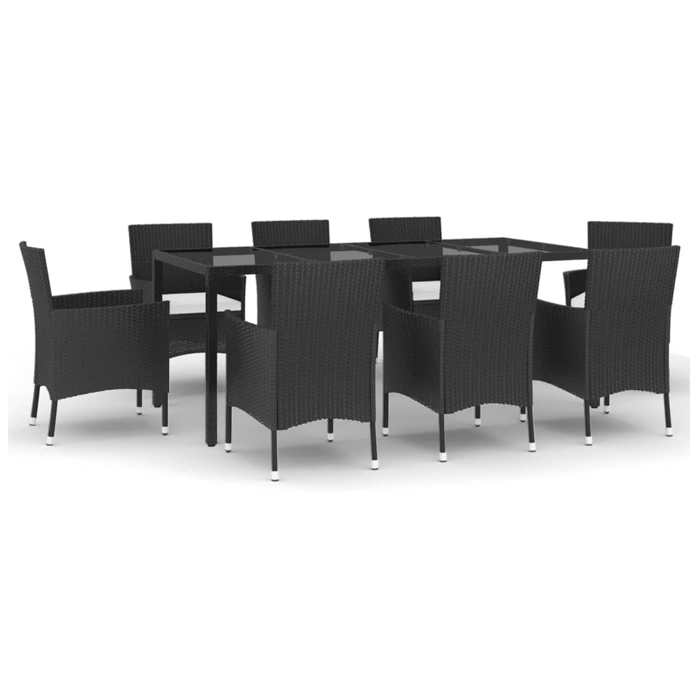 vidaXL 9 Piece Garden Dining Set with Cushions Black Poly Rattan - anydaydirect