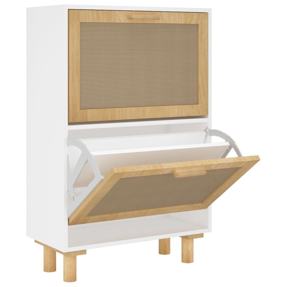 Shoe Cabinet White 52x25x80 cm Engineered Wood&Natural Rattan - anydaydirect