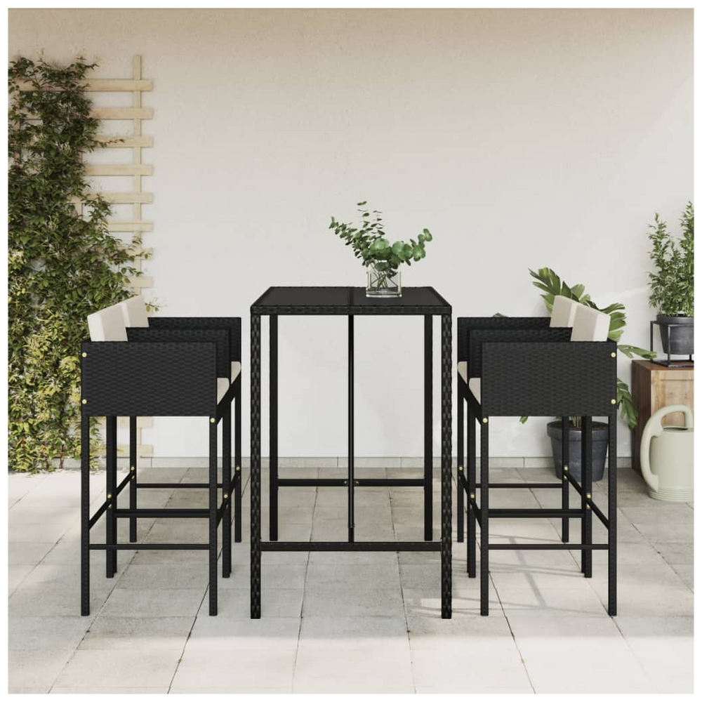 vidaXL 5 Piece Garden Bar Set with Cushions Black Poly Rattan - anydaydirect