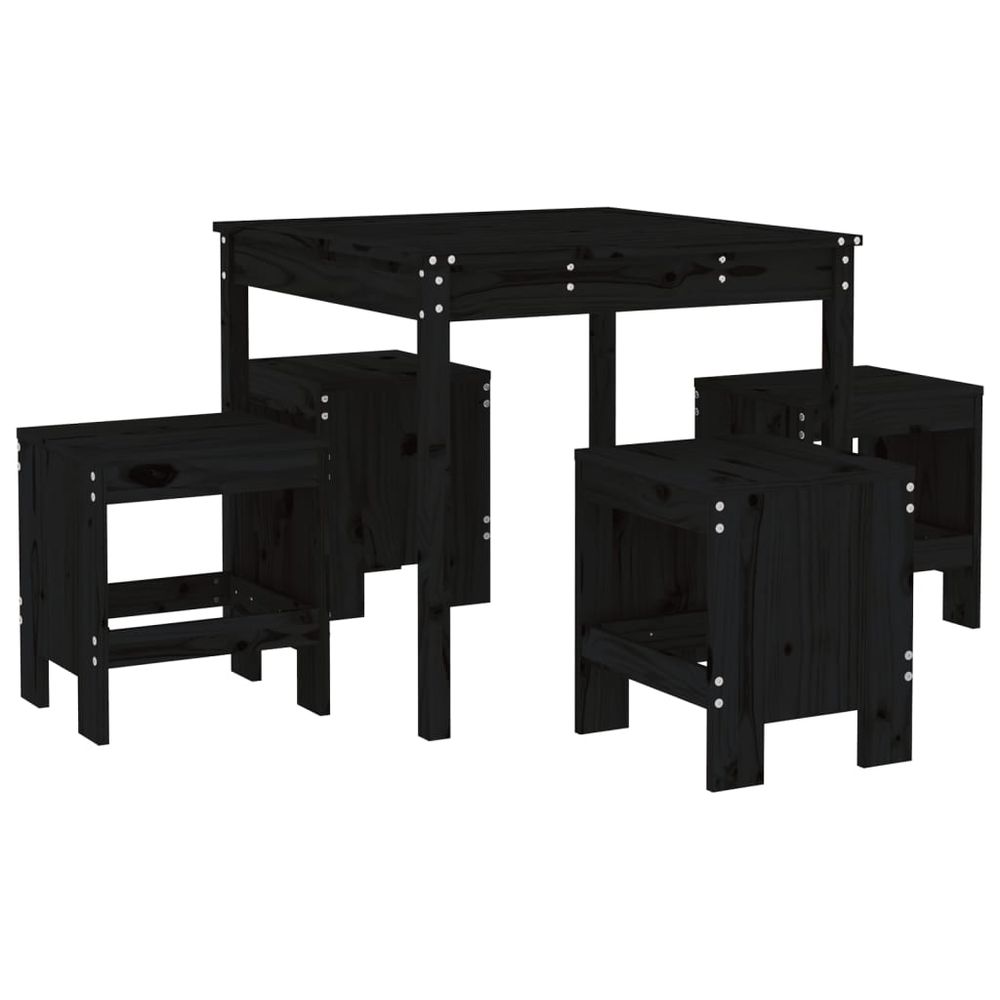 vidaXL 5 Piece Garden Dining Set Black Solid Wood Pine - anydaydirect