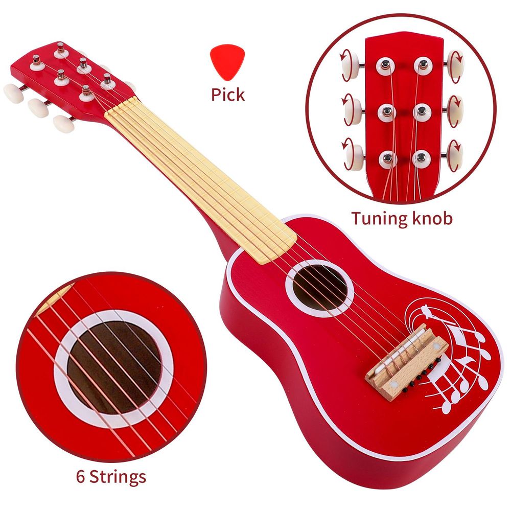 SOKA Wooden Red Guitar Musical Instrument Pretend Play Music Toy for Kids 3+ - anydaydirect