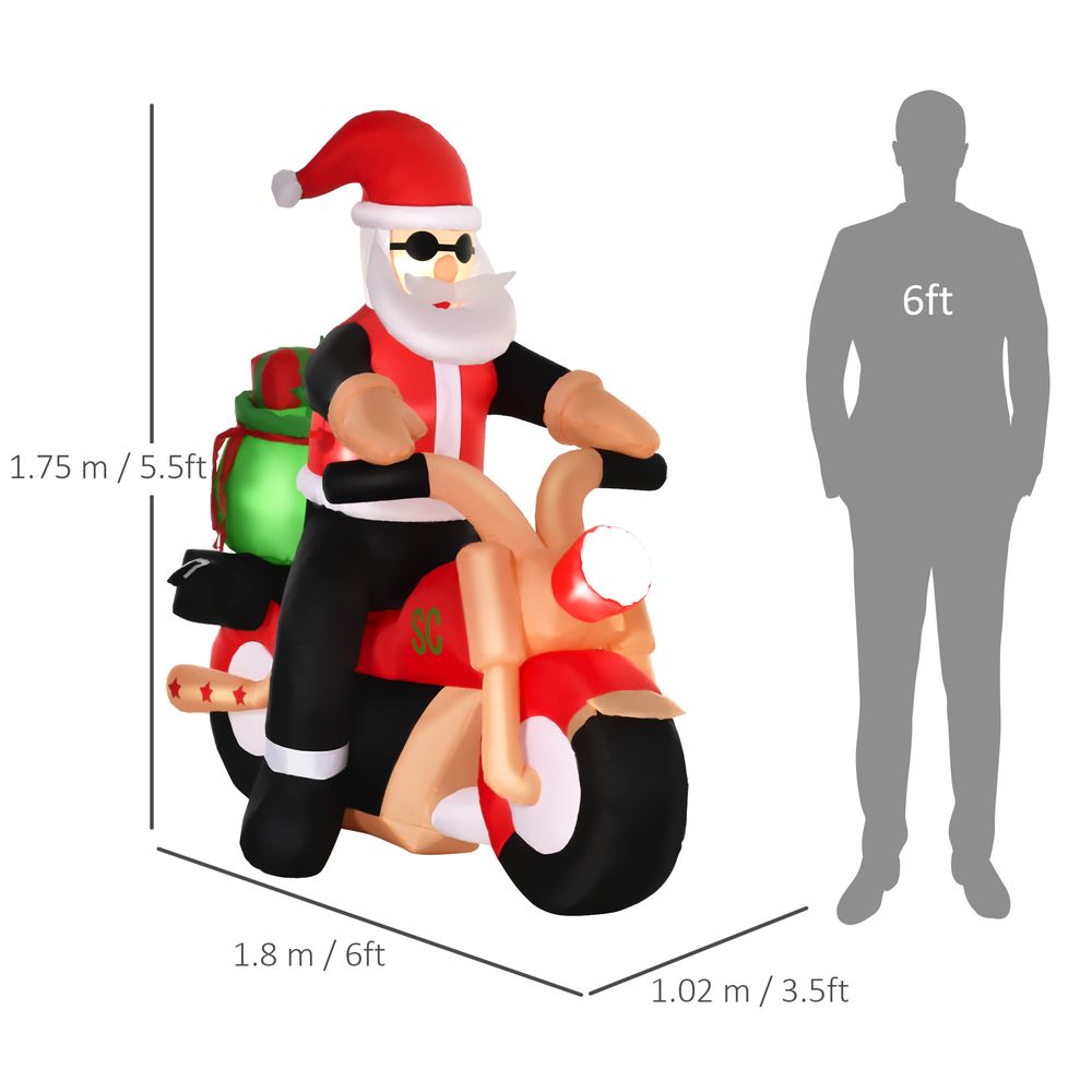 HOMCOM 5.5ft Light-Up Inflatable Santa Claus Riding a Bike Decoration for Lawn - anydaydirect