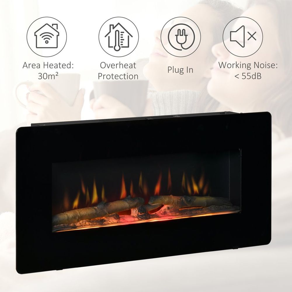 HOMCOM Electric Fireplace Heater Wall-Mount W/ Flame Effect Remote Control Timer - anydaydirect