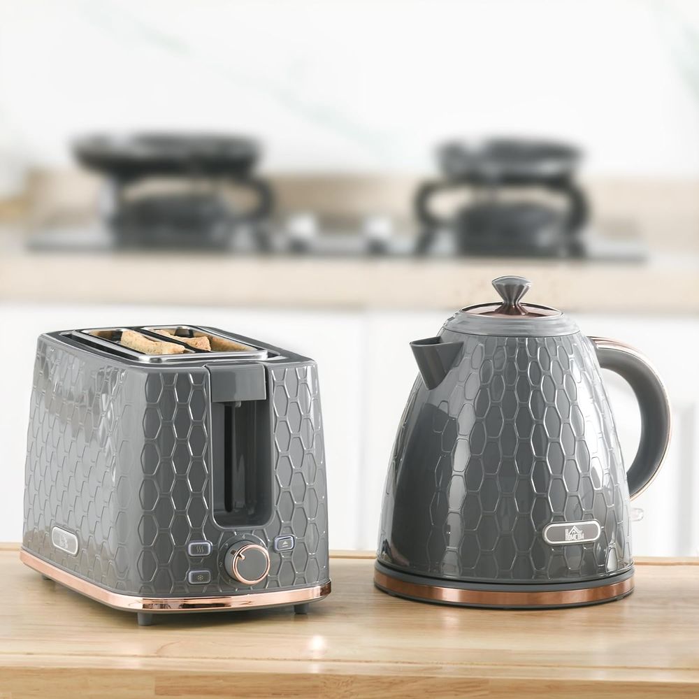 HOMCOM Kettle and Toaster Set 1.7L Fast Boil Kettle & 2 Slice Toaster Set Grey - anydaydirect