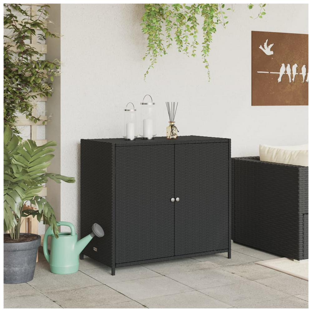 vidaXL Garden Storage Cabinet Black 83x45x76 cm Poly Rattan - anydaydirect