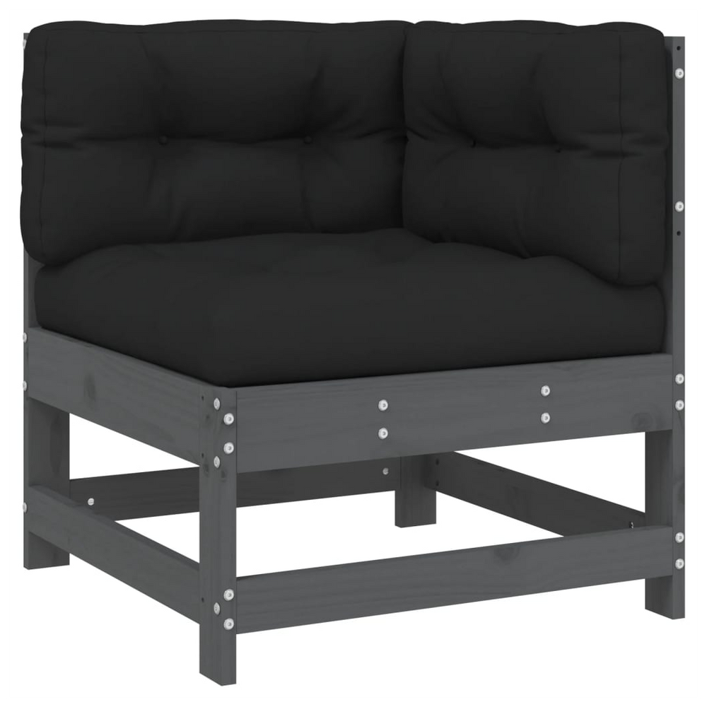 vidaXL Corner Sofa with Cushions Grey Solid Wood Pine - anydaydirect
